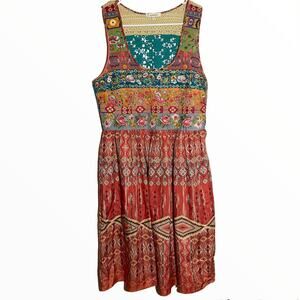 Sundance 100% Silk Dress Embroidered Crotchet Sleeveless Rainbow Medium euc